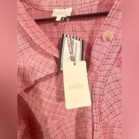 Entro Pink Tweed Button Up Shirt Jacket Shacket Barbiecore Feminine Size Medium - Picture 4 of 6